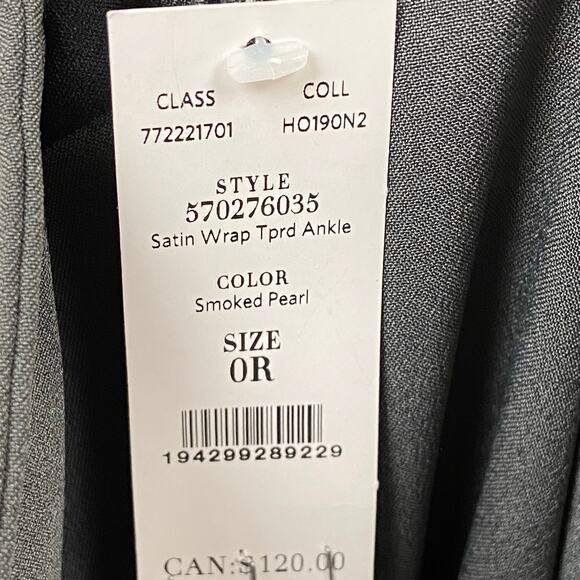 NWT White House Black Market WHBM Silver Satin Wrap Tapered Ankle Pant Size 0 - Picture 10 of 14